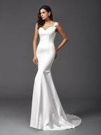 Trumpet/Mermaid Straps Beading Sleeveless Long Satin Wedding Dresses
