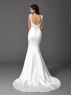 Trumpet/Mermaid Straps Beading Sleeveless Long Satin Wedding Dresses