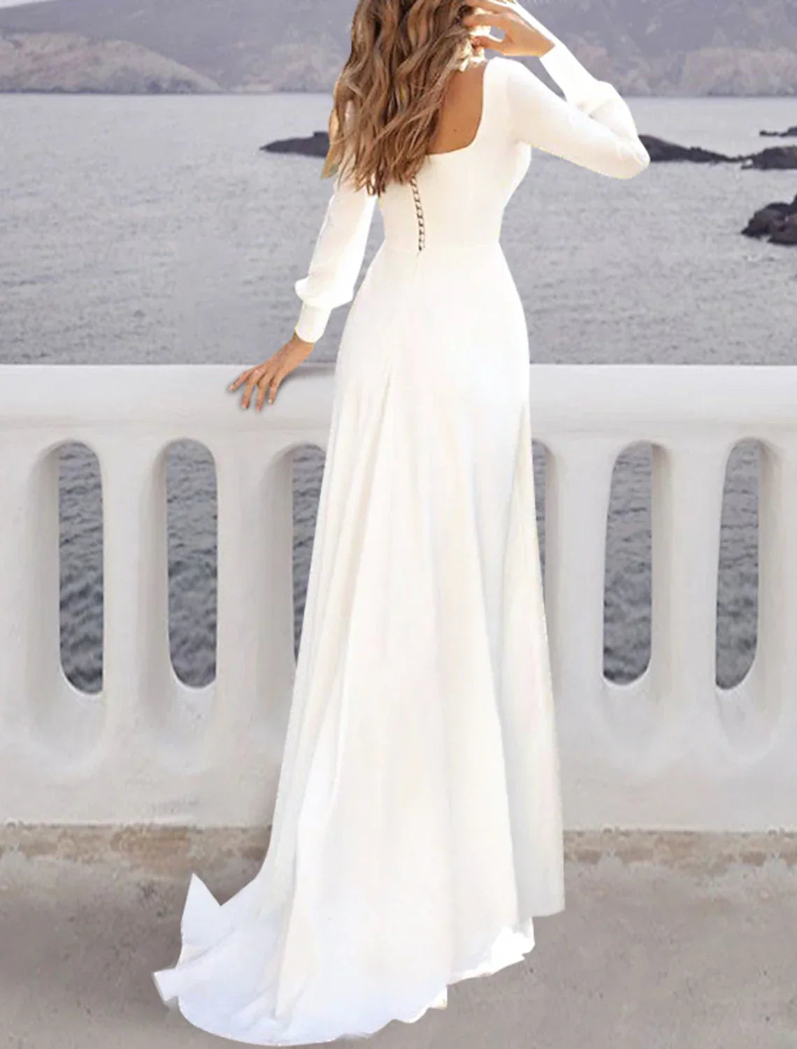 Elegant Beach Wedding Dresses A Line Square Neck Long Sleeve Chiffon Gown With Sweep Train For Brides To Be