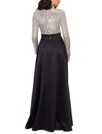Elegant Mother Of The Bride Dress Satin Sequin Gown Sheath Column Silhouette V Neck Long Sleeve Floor Length Shine
