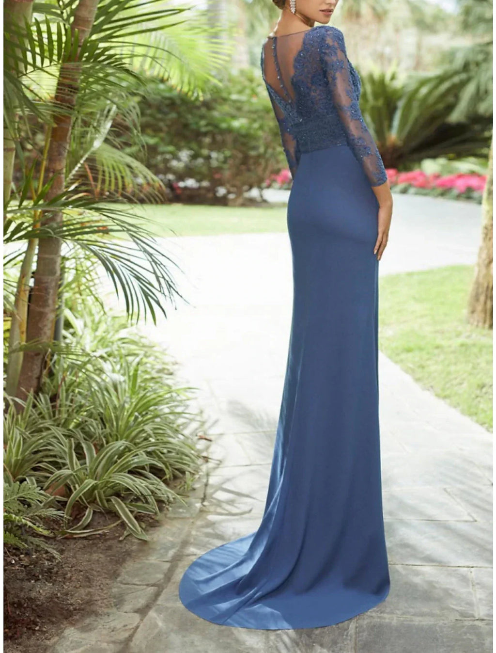 Mother Of The Bride Dress For Fall Weddings Elegant V Neck Chiffon Lace Sweep Train Three Fourth Sleeve Sequin Ruffles
