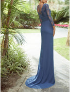 Mother Of The Bride Dress For Fall Weddings Elegant V Neck Chiffon Lace Sweep Train Three Fourth Sleeve Sequin Ruffles