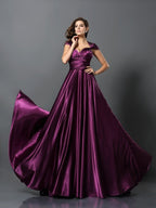 Elegant A-Line Pleated Sleeveless Bridesmaid Dresses With Convertible Silky Satin Look For Bridesmaids