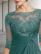 Elegant Mother Of The Bride Dress Plus Size Floor Length Chiffon Lace With Appliques Jewel Neck