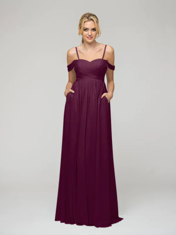 Bridesmaid Dresses Cold Shoulder Chiffon With Draped Bodice For Bridesmaids Elegant Wedding