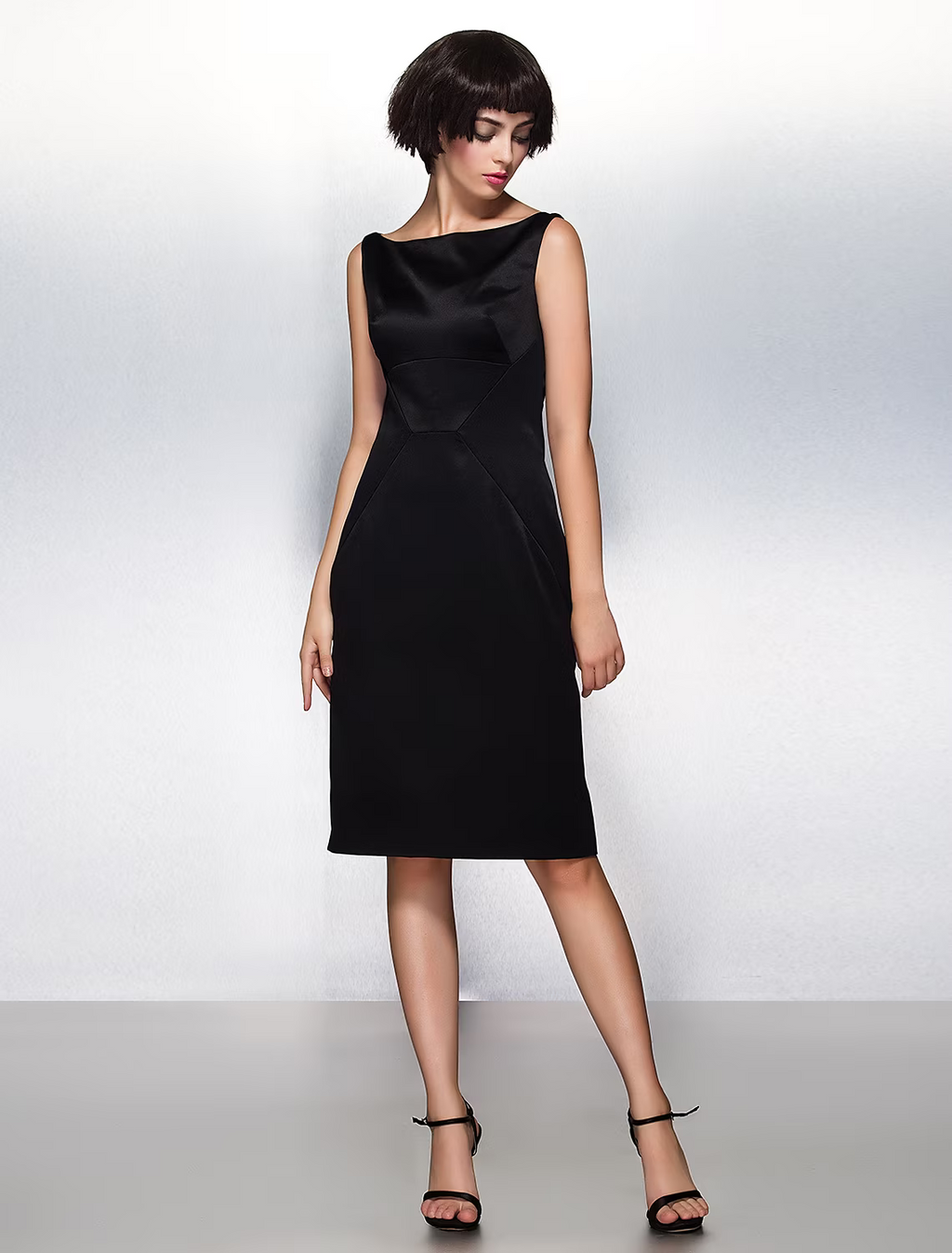 Party Dress Wedding Guest Knee Length Sleeveless Bateau Neck Satin with Pleats