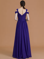 A-Line Off-The-Shoulder Chiffon Bridesmaid Dress Floor-Length Ruched Sleeveless Elegant Gown For Bridesmaids