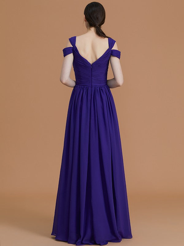 A-Line Off-The-Shoulder Chiffon Bridesmaid Dress Floor-Length Ruched Sleeveless Elegant Gown For Bridesmaids