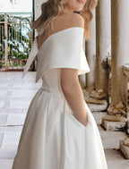 Little White Wedding Dress For Reception Elegant A Line Satin Tea Length Gown With Pleats For Brides