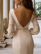 Open Back Hall Glamorous Wedding Dress Mermaid Trumpet Gown With Beading Long Sleeve Brush Train For Brides
