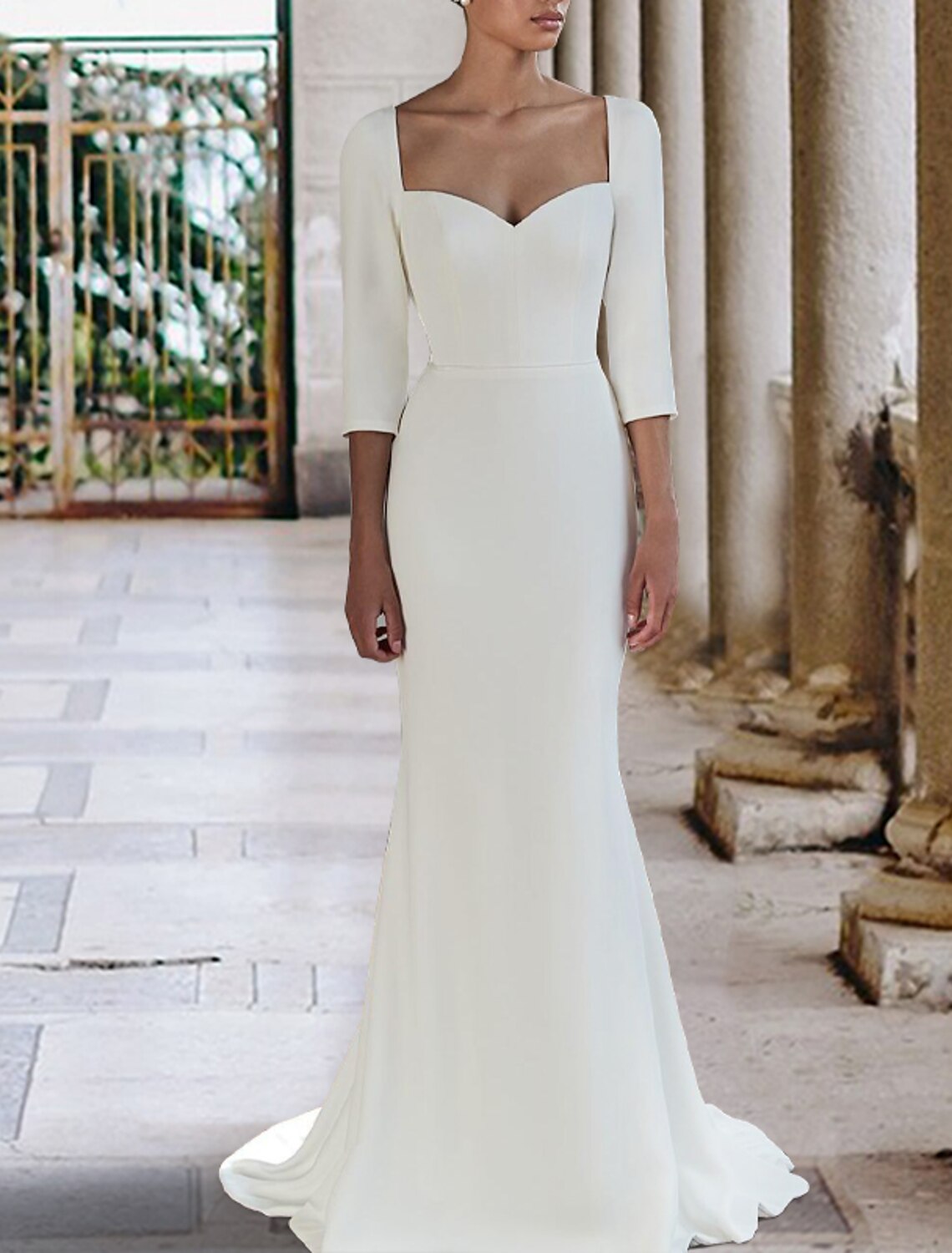 Mermaid Trumpet Wedding Dress With Stretch Fabric Half Sleeve Sweetheart Neckline Sweep Train For Modern Brides