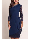 Mother Of The Bride Dress Chic Vintage Chiffon Lace Knee Length Scoop Neck Three Quarter Sleeve With Crystals
