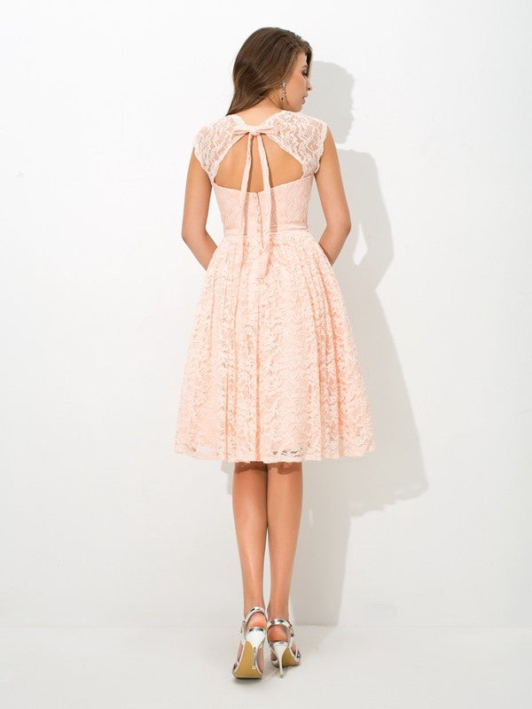 Bridesmaid Lace Dress A Line Sleeveless Strappy Princess Style Elegant Gown For Wedding Party