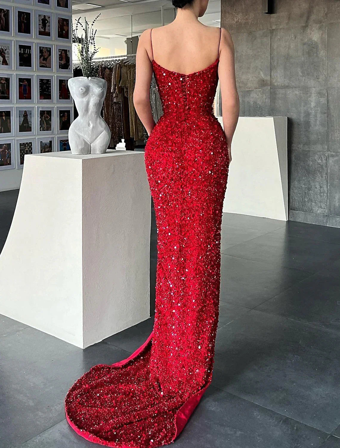 Mermaid / Trumpet Prom Dresses Sparkle & Shine Dress Christmas Wedding Guest Sweep / Brush Train Sleeveless V Neck Sequined with Sequin