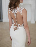 Elegant Mermaid Lace Wedding Dress With Illusion Neck Chapel Train Button Appliques For Brides