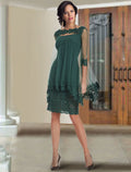 Two Piece Mother Of The Bride Dress Sheath Column Gown With Wrap Included Chiffon Lace Square Neck Half Sleeve Appliques