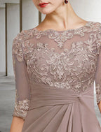 Elegant Mother Of The Bride Dress Plus Size Floor Length Chiffon Lace With Appliques Jewel Neck