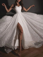 Wedding Dress Sparkling Sequined Gown Spaghetti Strap For Brides To Be Elegant A Line Floor Length Sweetheart Camisole