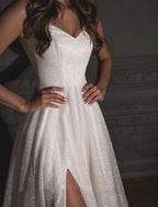 Wedding Dress Sparkling Sequined Gown Spaghetti Strap For Brides To Be Elegant A Line Floor Length Sweetheart Camisole