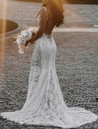 Boho Beach Wedding Dress Open Back Stunning Mermaid Silhouette Lace Appliques For Modern Bride
