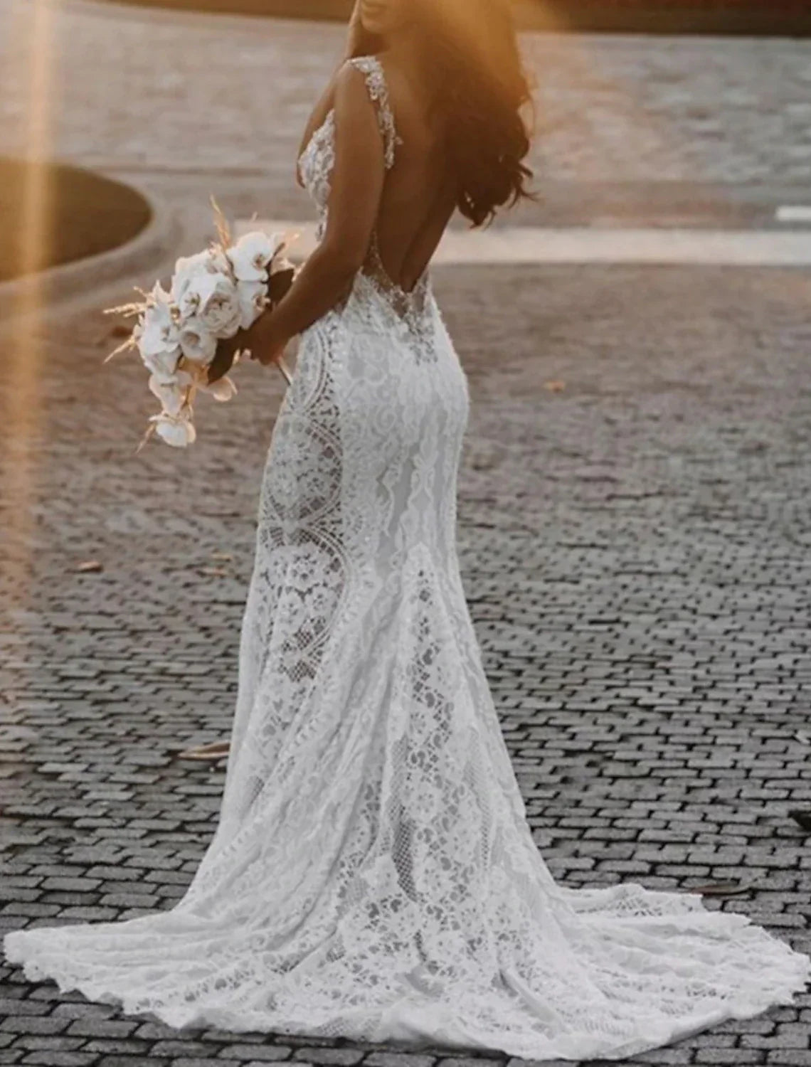 Boho Beach Wedding Dress Open Back Stunning Mermaid Silhouette Lace Appliques For Modern Bride