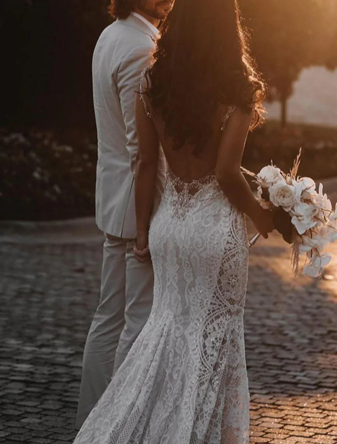 Boho Beach Wedding Dress Open Back Stunning Mermaid Silhouette Lace Appliques For Modern Bride