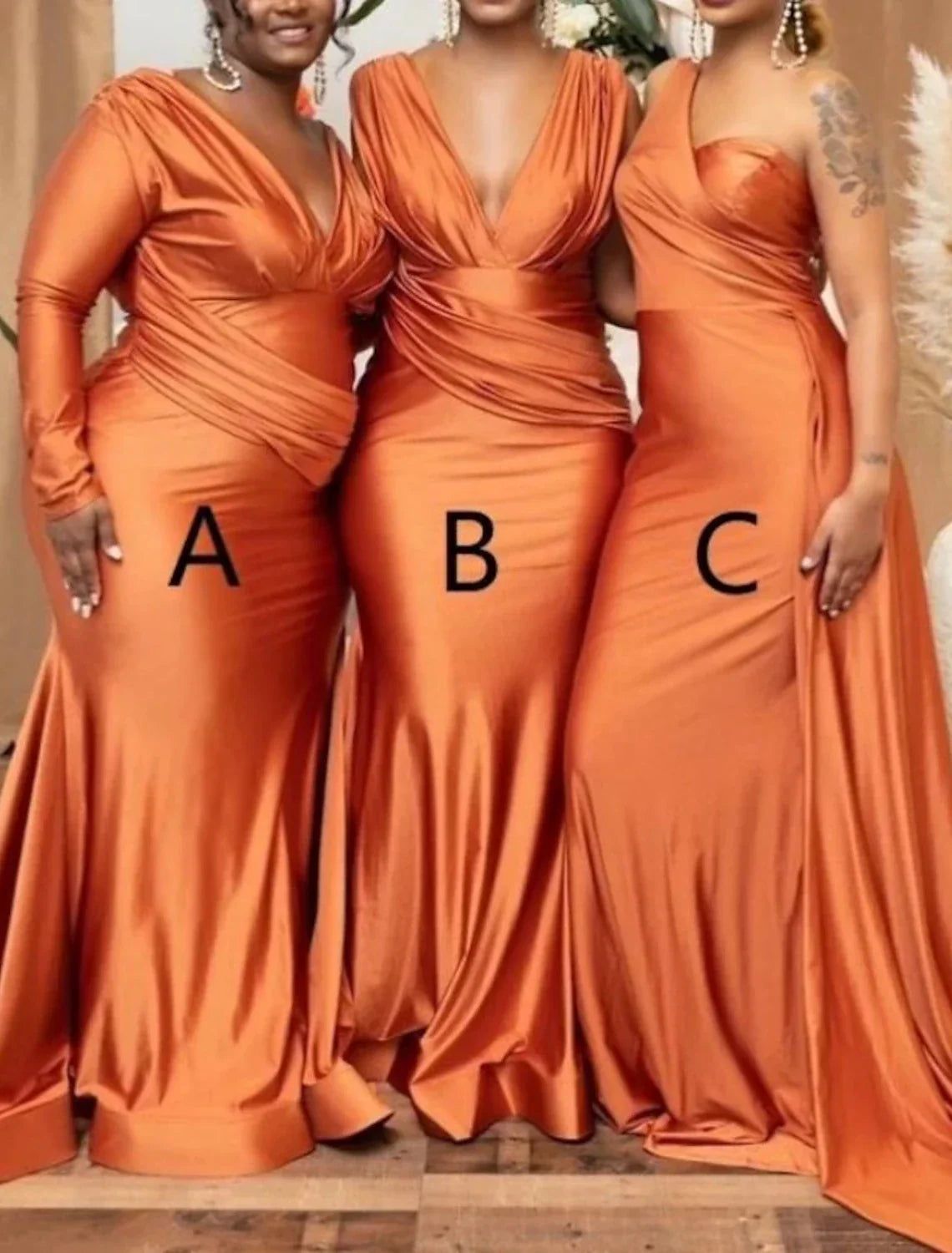 Bridesmaid Dress One Shoulder V Neck Long Sleeve Spandex With Pleats Vintage Sweep Train Elegant Wedding Party Gown