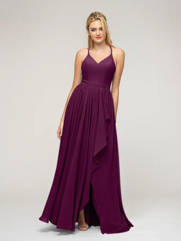 Elegant Halter Chiffon Tie Back High Low Bridesmaid Dress For Weddings And Events Flowy Silhouette