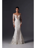 Mermaid Satin Wedding Dress Off Shoulder Long Sleeve With Court Train And Appliques For Brides
