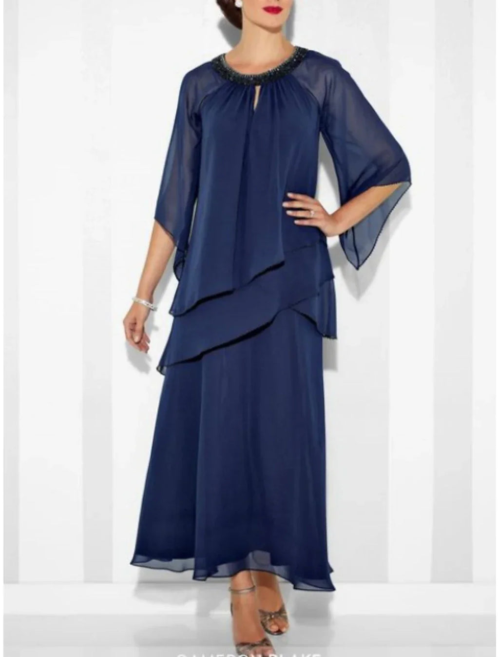 Mother Of The Bride Dress Chiffon Sheath Jewel Neck Ankle Length With Crystals And Ruching For Elegant Wedding Guests