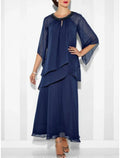 Mother Of The Bride Dress Chiffon Sheath Jewel Neck Ankle Length With Crystals And Ruching For Elegant Wedding Guests