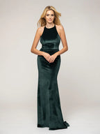 Velvet Halter Neckline Sheath Dress For Women Elegant Long Formal Evening Gown With Luxe Silhouette