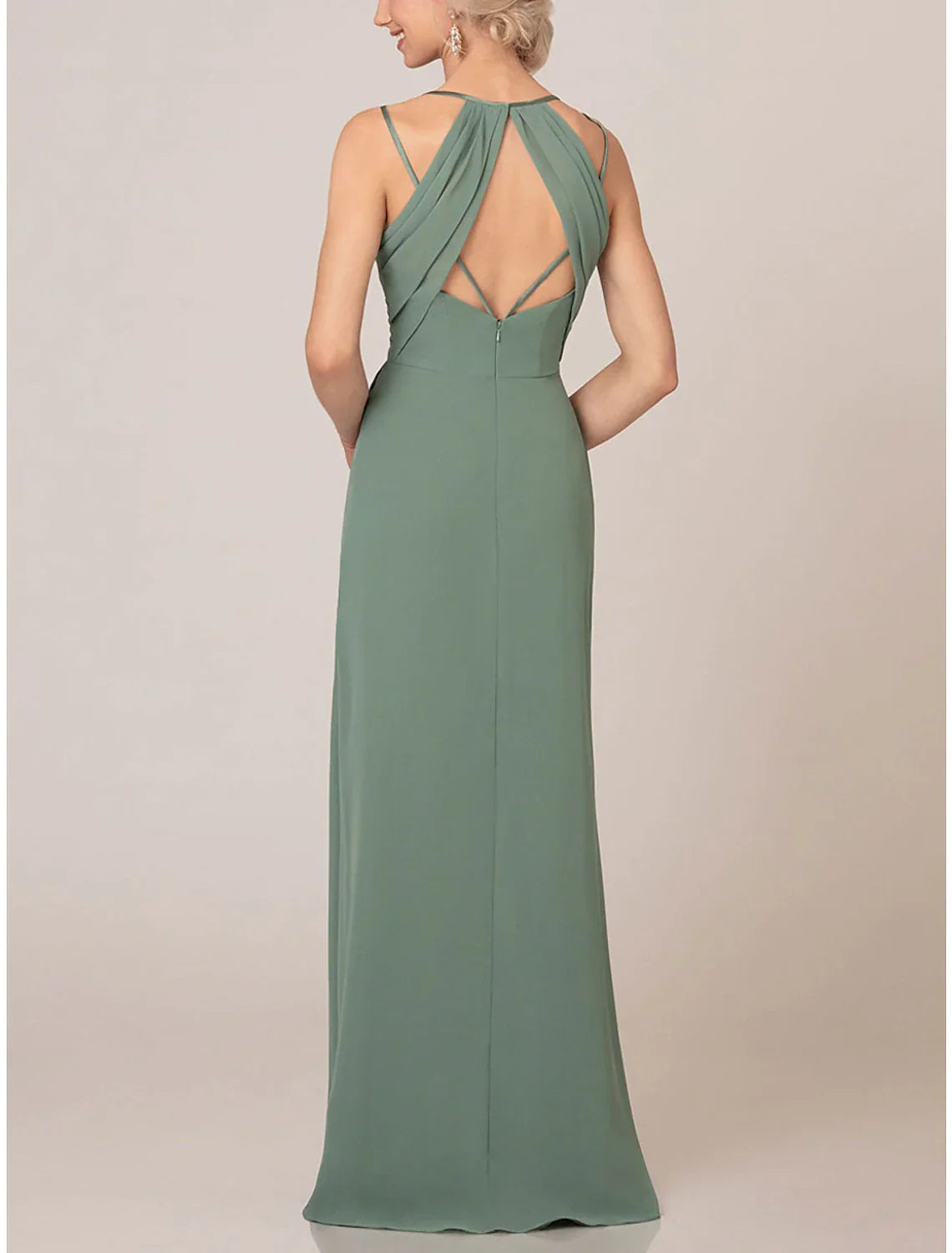 A Line Elegant Bridesmaid Dress With Spaghetti Straps V Neck Floor Length Chiffon Shantung Imitated Silk Draping
