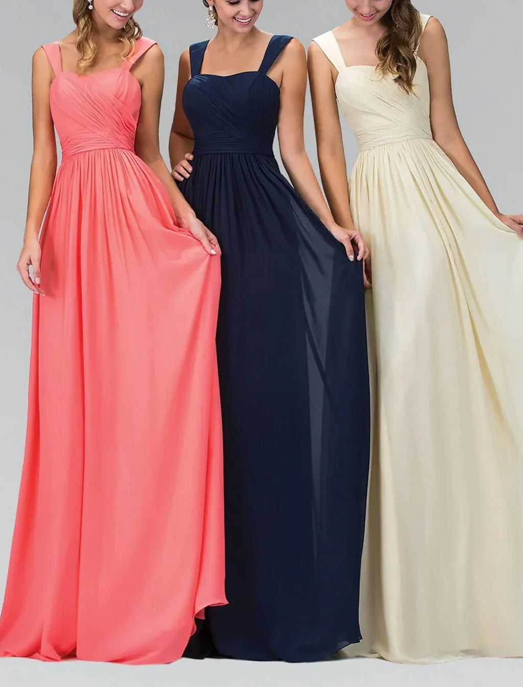 Elegant A Line Bridesmaid Dress In Chiffon With Ruched Floor Length Spaghetti Strap For Bridesmaids