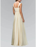 Elegant A Line Bridesmaid Dress In Chiffon With Ruched Floor Length Spaghetti Strap For Bridesmaids