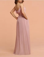 A Line Bridesmaid Dress Spaghetti Strap Sweetheart Neckline Floor Length Chiffon Shantung Pleats Ruffles Elegant Draping