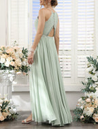 A-Line Halter Bridesmaid Dress in Elegant Chiffon, Floor Length with Split Front and Ruched Bodice for Bridesmaids