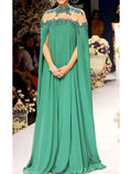 A-Line Chiffon Evening Gown With Appliques, Floor Length Sleeveless High Neck For Christmas Wedding Guests