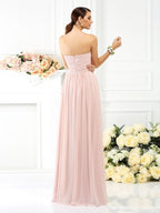A Line Strapless Pleated Long Chiffon Bridesmaid Dress For Elegant Wedding Parties