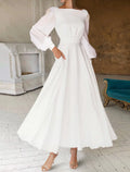 Little White Dress For Bridal Shower Elegant A-Line Chiffon Gown With Scoop Neck Long Sleeves Ankle Length