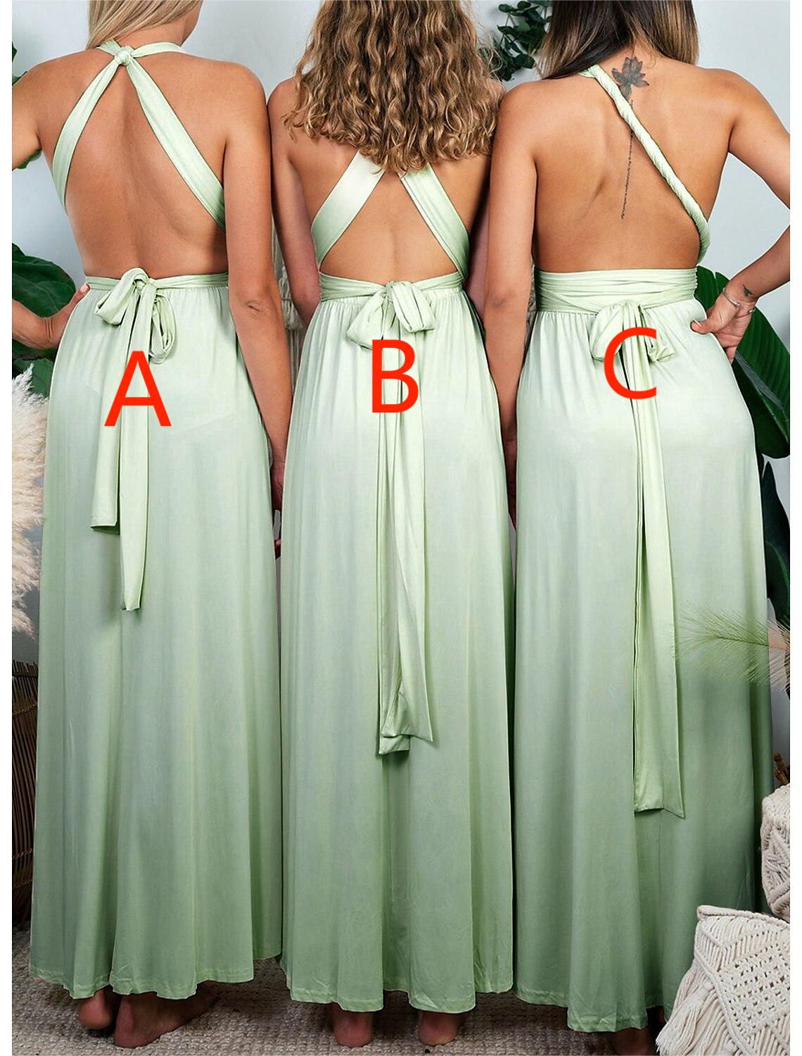 Bridesmaid Dress Sheath Halter Convertible Sleeveless Spandex Ankle Length Pleats For Wedding Party