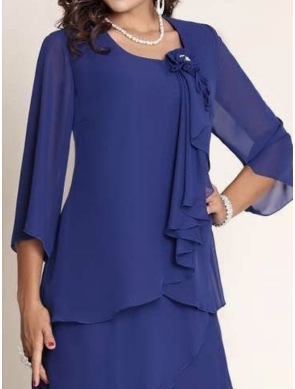 Mother Of The Bride Dress Chiffon Knee Length Petite Elegant Three Quarter Sleeve With Ruffles Appliques