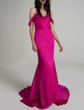 Mermaid Bridesmaid Dress Satin Spaghetti Strap Pink With Court Train Elegant Gown For Bridesmaids