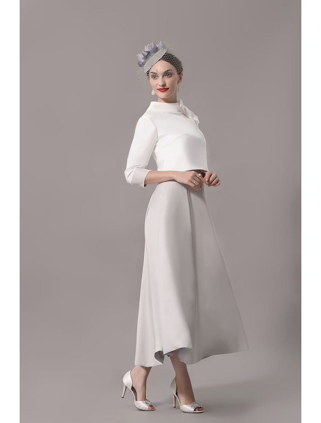 Two Piece Mother of the Bride Dress Church Elegant  Ankle Length Stretch Satin Sleeve with Bow(s)