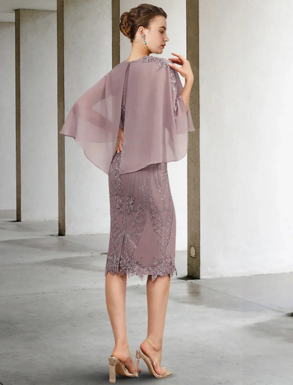Mother Of The Bride Dress Vintage Elegant Sheath Chiffon Lace Knee Length Square Neck Sleeveless With Appliques