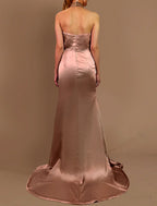 Mermaid Trumpet Evening Gown Satin Pink Halter Neck With High Split For Elegant Bridesmaids