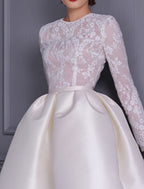 A Line Cocktail Dress Elegant 1950s Style Satin Knee Length Long Sleeve Jewel Neck For Wedding Guests