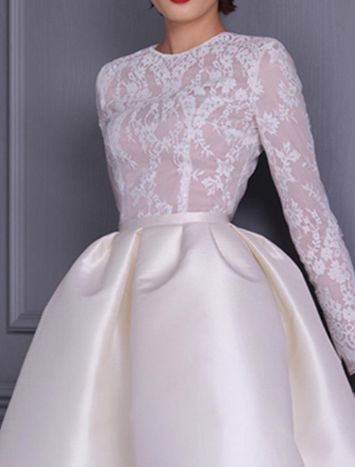 A Line Cocktail Dress Elegant 1950s Style Satin Knee Length Long Sleeve Jewel Neck For Wedding Guests