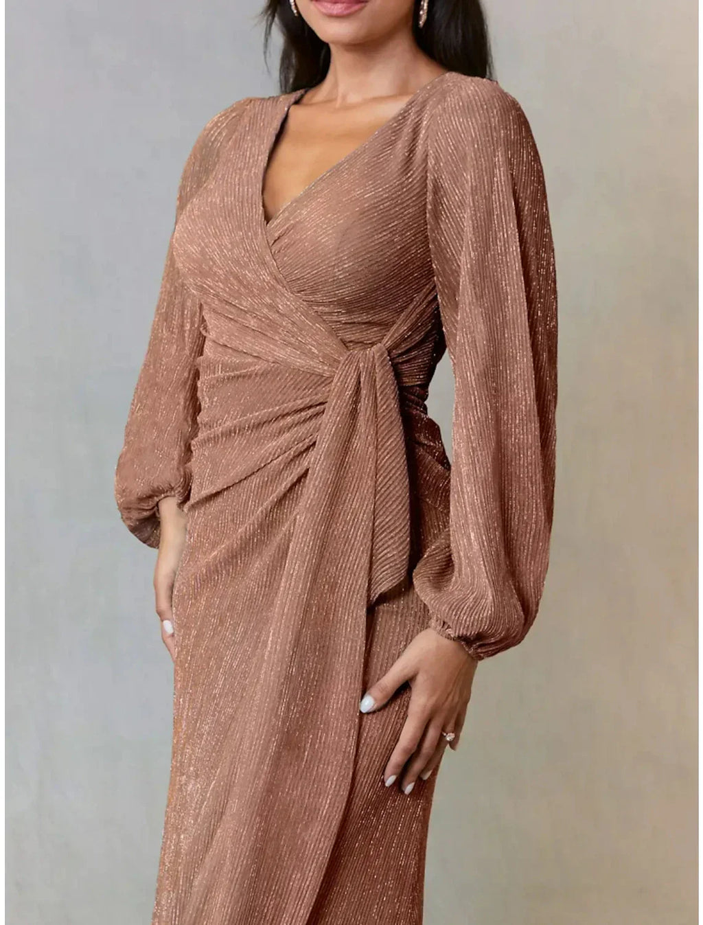 Mother Of The Bride Dress A Line Chiffon V Neck Long Sleeve Floor Length Ruched Elegant Gown