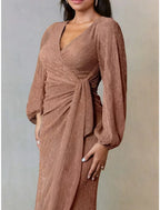 Mother Of The Bride Dress A Line Chiffon V Neck Long Sleeve Floor Length Ruched Elegant Gown